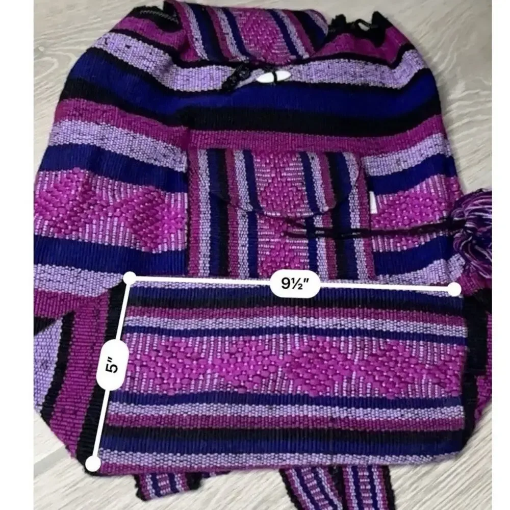 Lillo Artisans Hippie Baja Beach Backpack Purple Black Stripe Boho Festival Bag